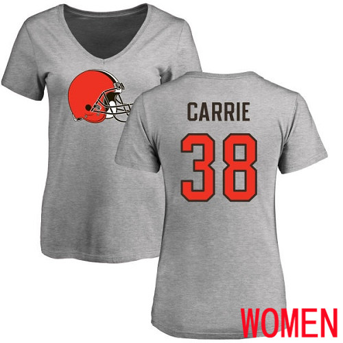 Cleveland Browns T J Carrie Women Ash Jersey #38 NFL Football Name and Number Logo T Shirt->women nfl jersey->Women Jersey